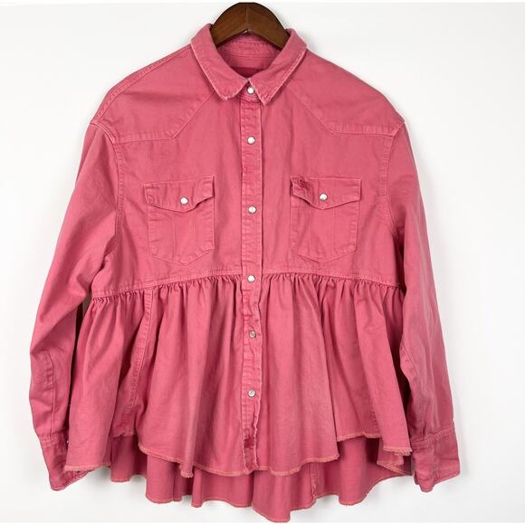 We The Free Pink Peplum S Western Snap Button Front Top Shirt - Picture 6 of 10